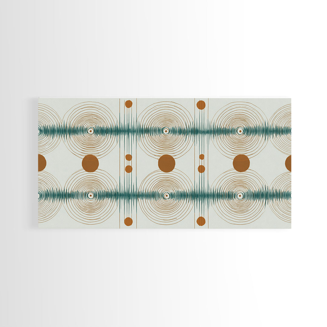 Teal Copper Atomic Sound Wave Framed Canvas Print, Midcentury Modern Art, Geometric Wall Art, Retro Home Office Decor Print