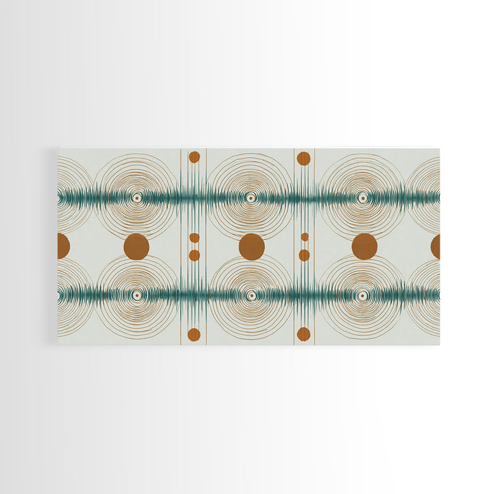 Teal Copper Atomic Sound Wave Framed Canvas Print, Midcentury Modern Art, Geometric Wall Art, Retro Home Office Decor Print