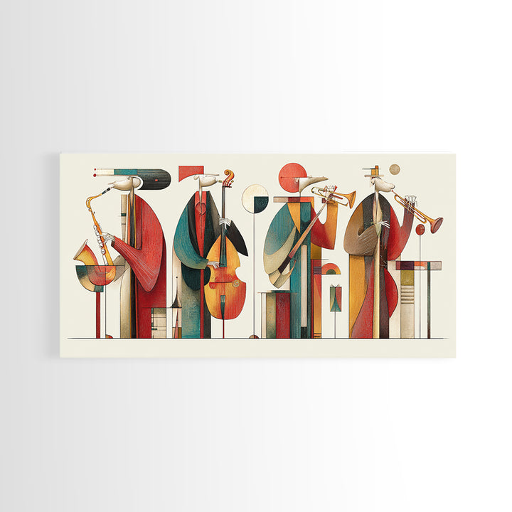 Abstract Geometric Jazz Musicians Canvas Print, Midcentury Modern Wall Art, Bauhaus Poster, Colorful Home Decor Gift Idea