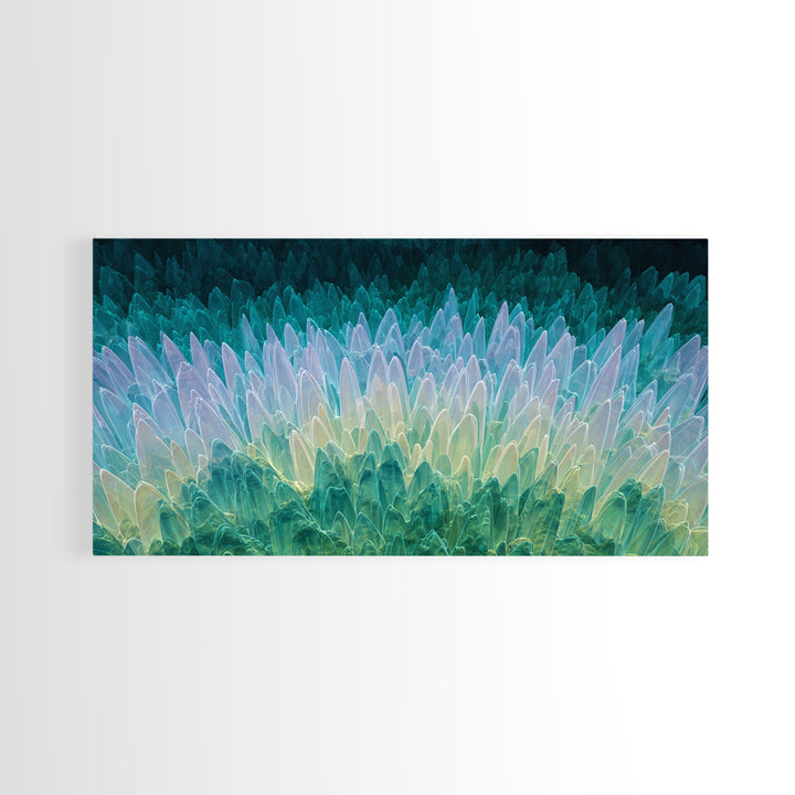 Teal Crystal Feather Abstract Wall Art, Midcentury Modern Art Print, Blue Green Geometric Decor, Statement Home Office Art