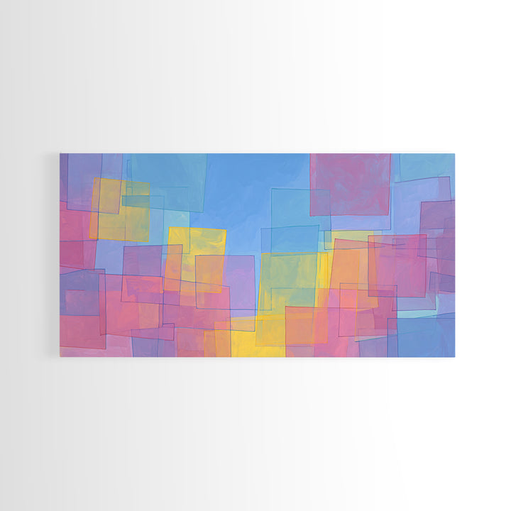 Pastel Color Block Squares Canvas Print, Bauhaus Geometric Wall Art, Modern Abstract Art Print, Pink Blue Nursery Decor Gift