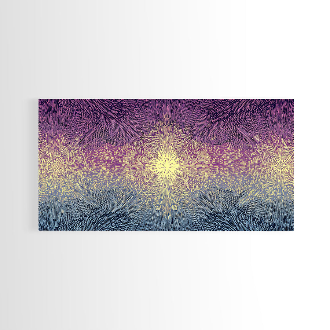 Purple Gold Radiant Burst Wall Art, Midcentury Modern Abstract Print, Spiritual Sun Decor, Funky Geometric Home Office Art