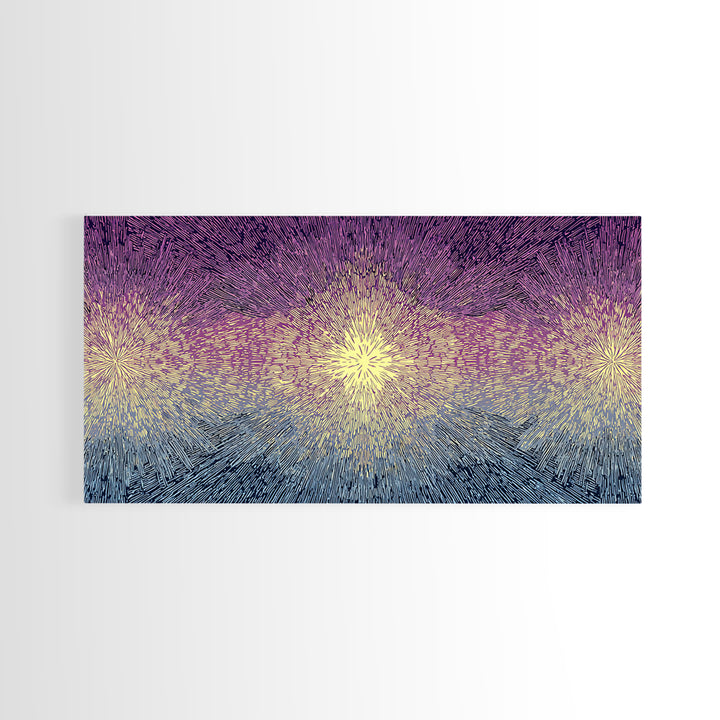 Purple Gold Radiant Burst Wall Art, Midcentury Modern Abstract Print, Spiritual Sun Decor, Funky Geometric Home Office Art