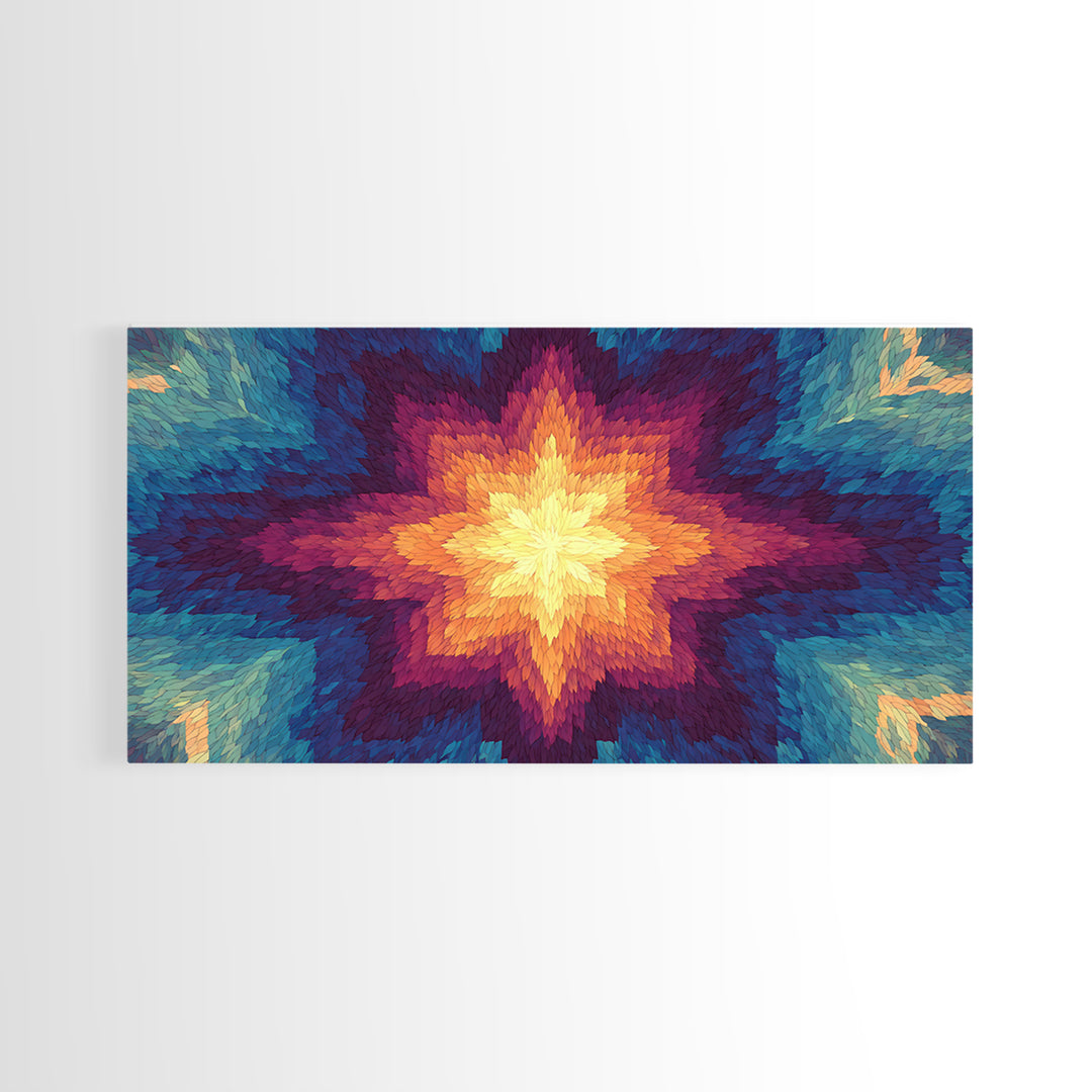 Rainbow Kaleidoscope Starburst Canvas Print, Colorful Midcentury Wall Art, Modern Abstract Art Print, Bold Geometric Decor