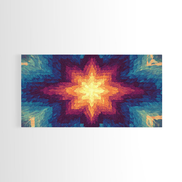 Rainbow Kaleidoscope Starburst Canvas Print, Colorful Midcentury Wall Art, Modern Abstract Art Print, Bold Geometric Decor