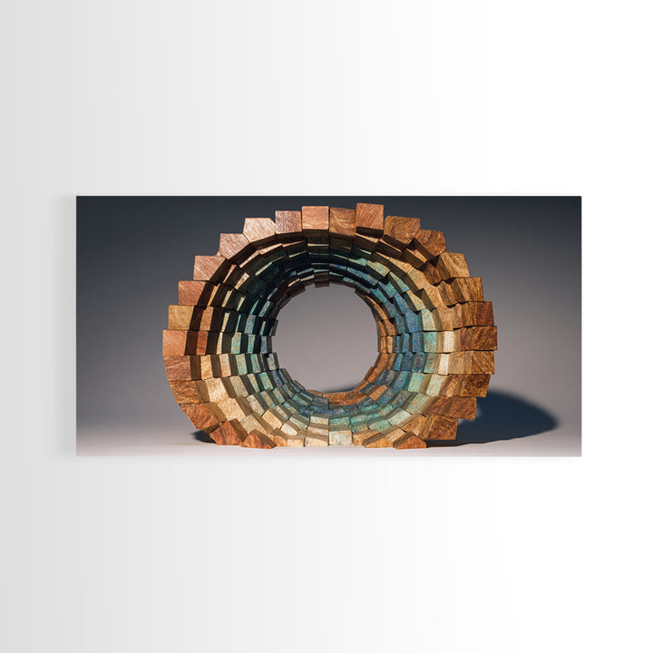 Copper Teal Oval Block Sculpture Wall Art, Midcentury Modern Geometric Abstract Print, Retro MCM Decor For Living Room Art