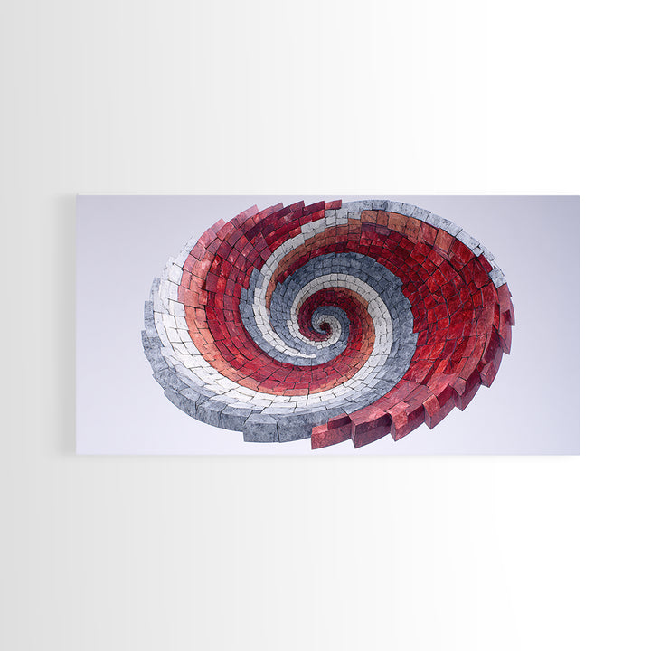 Red Gray Spiral Mosaic Wall Art, Midcentury Modern Abstract Geometric Print, Retro Op Art Decor For Office And Living Room