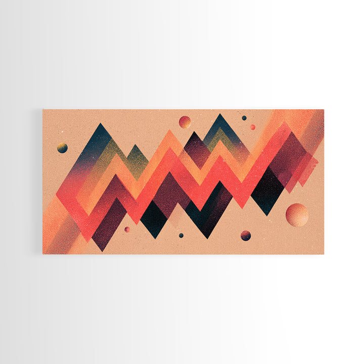 Coral Zigzag Mountain Abstract Wall Art, Mid Century Modern Geometric Poster, Retro Space Decor, Orange Teal Print For Living Room