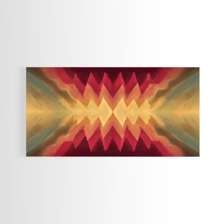 Radiant Chevron Sunset Abstract Canvas Print, Mid Century Modern Wall Art, Warm Red Gold Geometric Decor For Living Room