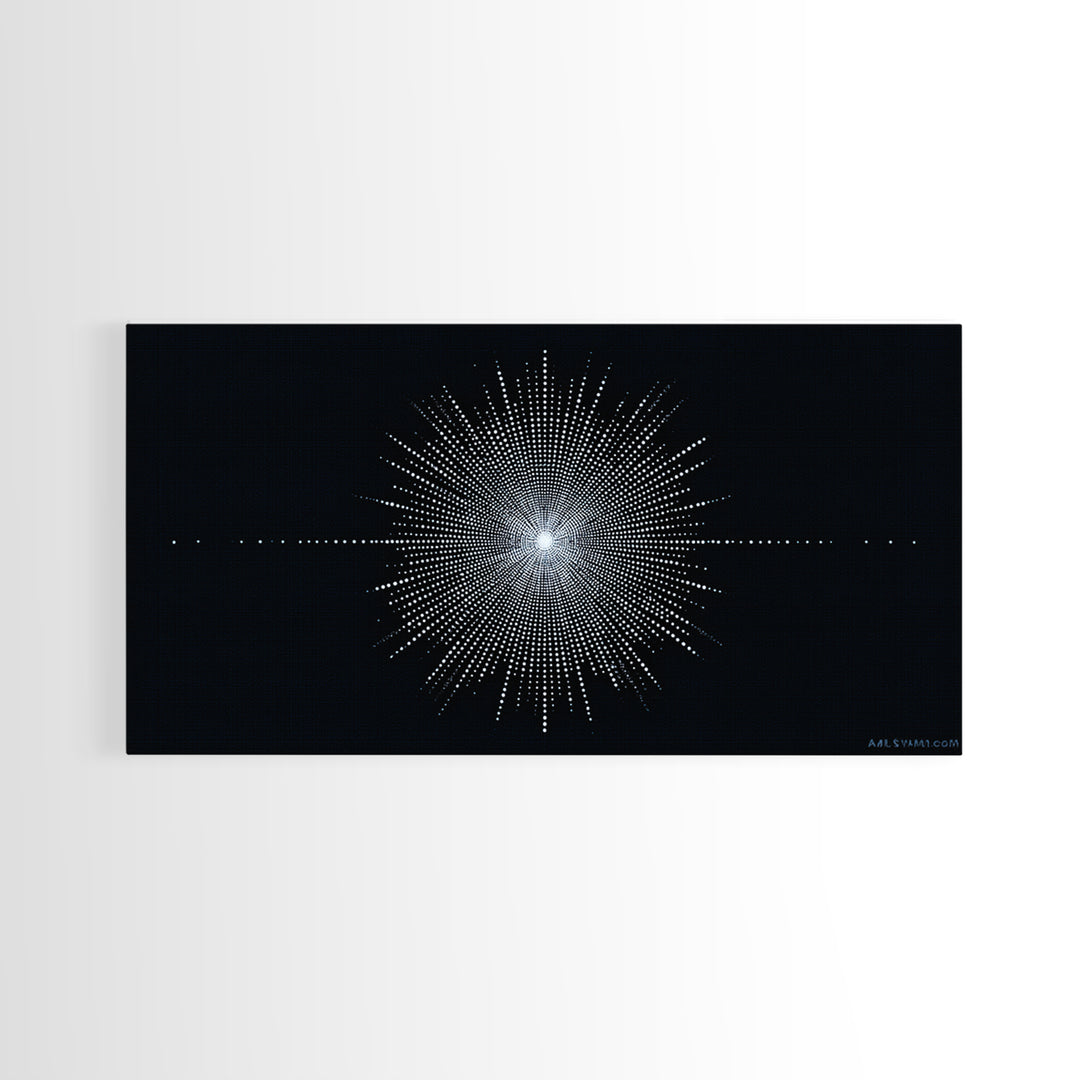 Blue Black Digital Starburst Op Art Wall Art, Modern Abstract Art, Geometric Poster, Home Decor, Minimalist Framed Canvas Print