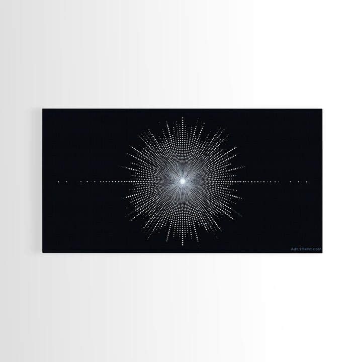 Blue Black Digital Starburst Op Art Wall Art, Modern Abstract Art, Geometric Poster, Home Decor, Minimalist Framed Canvas Print