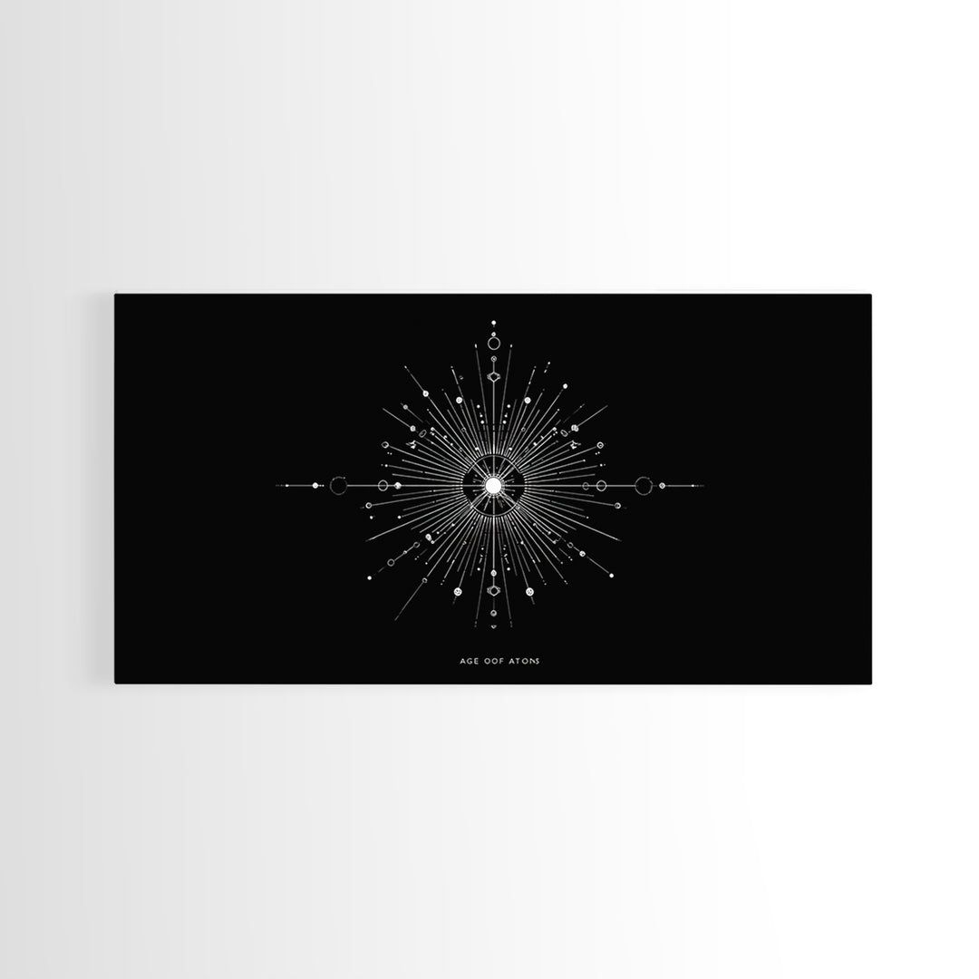White Atomic Starburst Wall Art, Midcentury Modern Art, Black Retro Art Print, Geometric Wall Decor, Space Abstract Poster