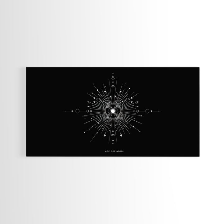 White Atomic Starburst Wall Art, Midcentury Modern Art, Black Retro Art Print, Geometric Wall Decor, Space Abstract Poster