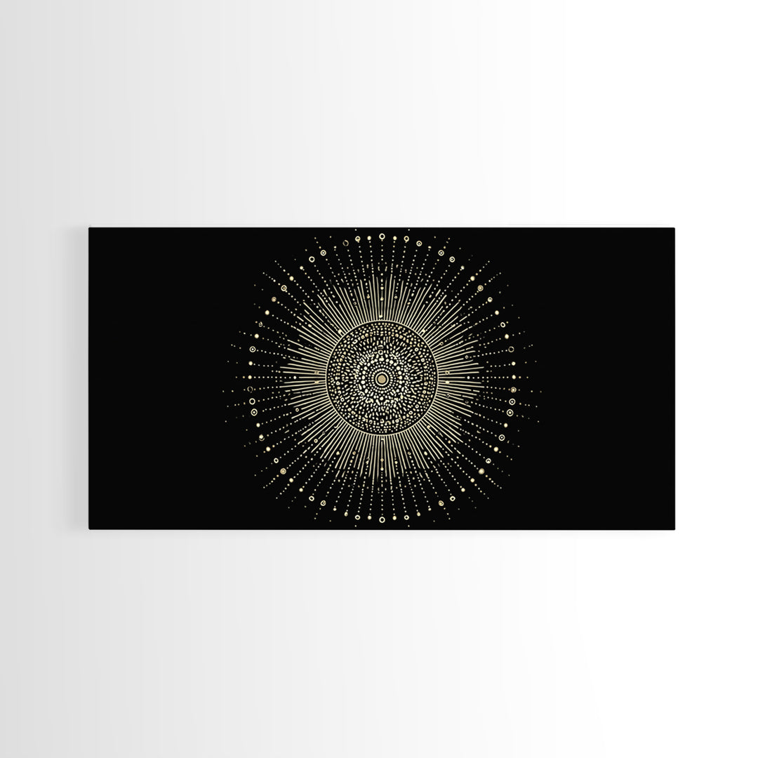 Gold Radiant Sunburst Wall Art, Midcentury Modern Art, Black Gold Frame Decor, Celestial Geometric Print, Retro Home Decor
