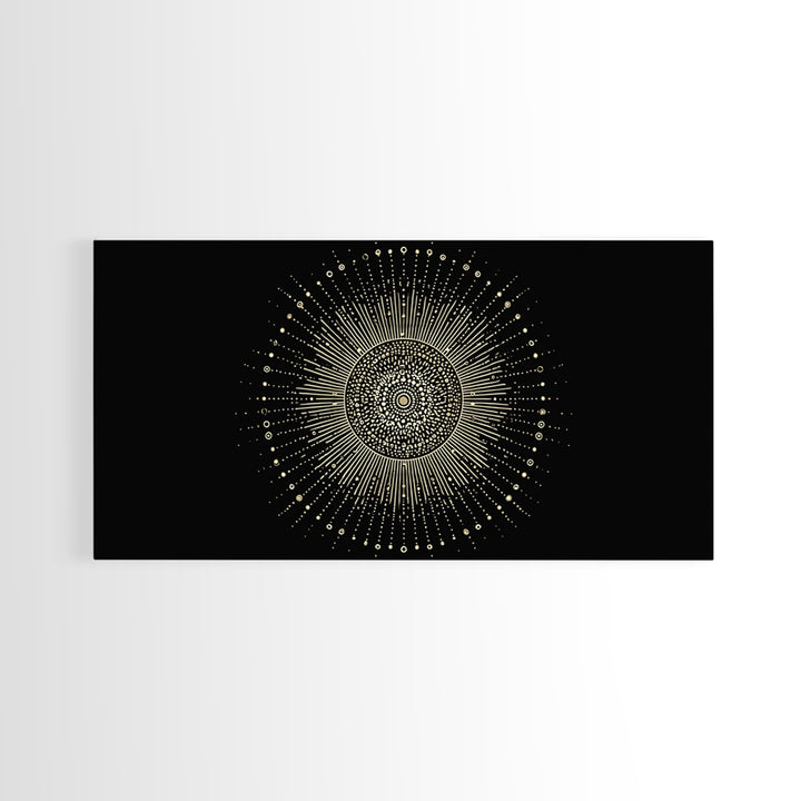 Gold Radiant Sunburst Wall Art, Midcentury Modern Art, Black Gold Frame Decor, Celestial Geometric Print, Retro Home Decor