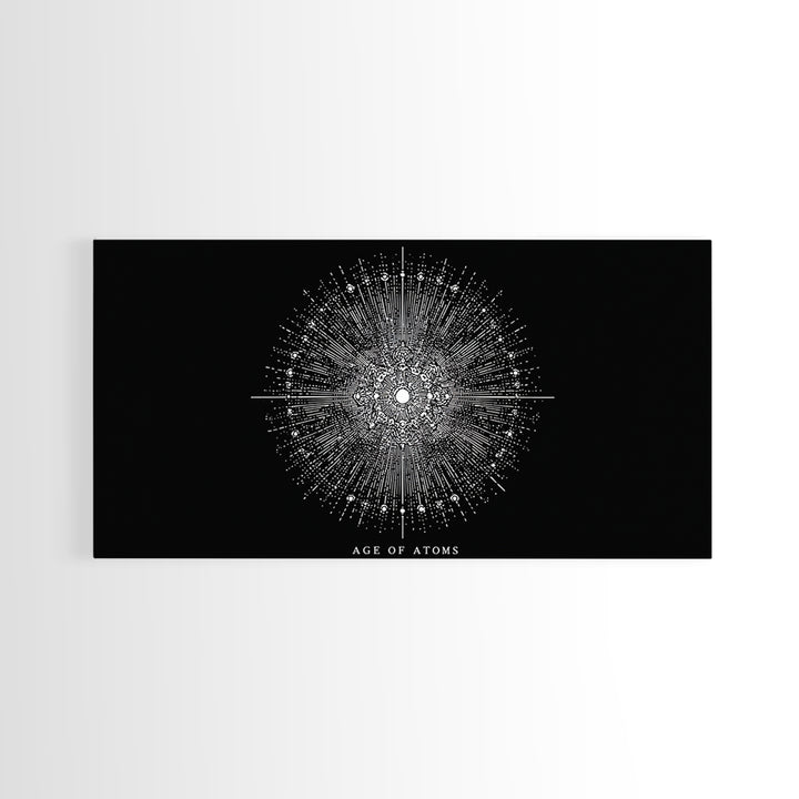 Age Of Atoms Starburst Wall Art, Midcentury Modern Art, Black White Space Poster, Atomic Retro Print, Science Wall Decor