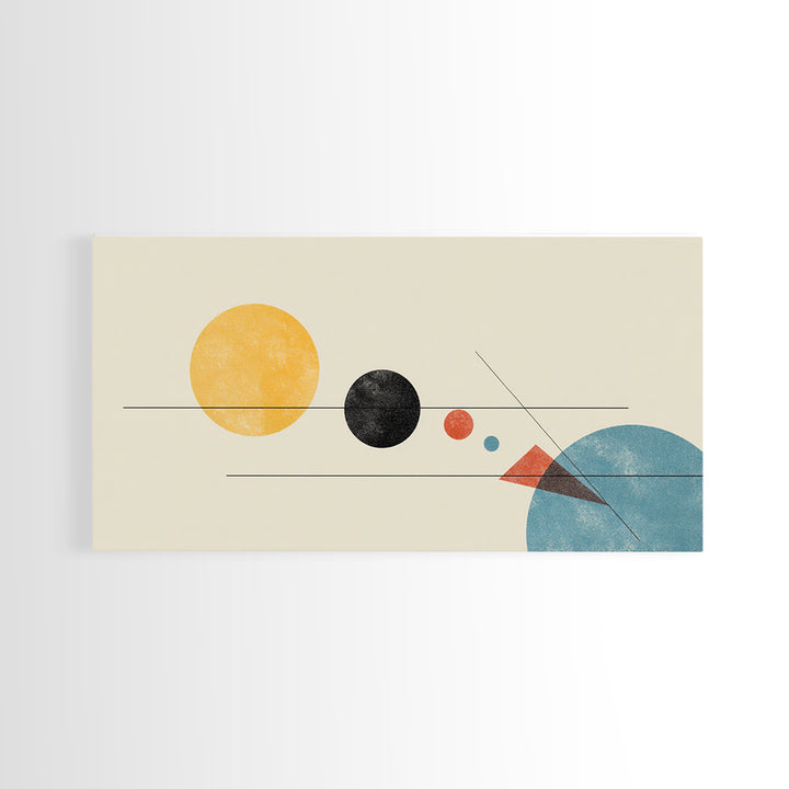 Yellow Sun And Blue Circle Wall Art, Midcentury Modern Art, Geometric Abstract Print, Retro Bauhaus Poster, MCM Decor For Living Room