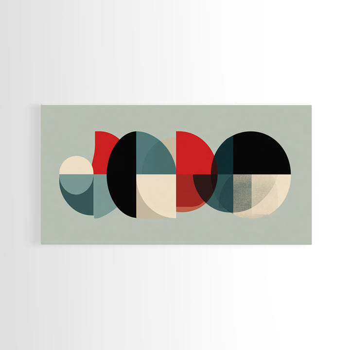 Teal Red Semicircle Canvas Print, Midcentury Modern Art, Colorblock Geometric Poster, Abstract Wall Decor, Retro MCM Art