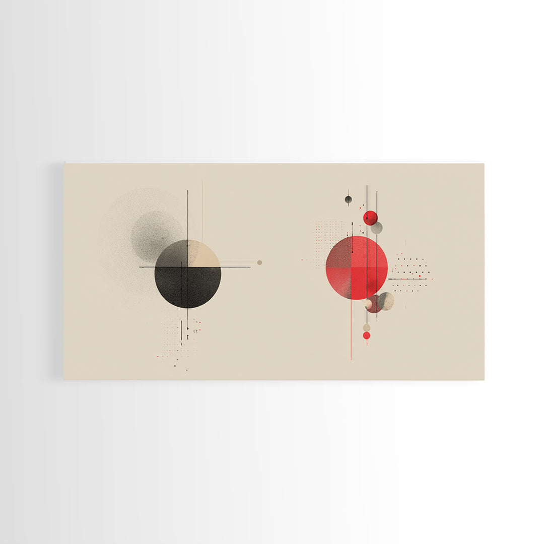 Black Red Geometric Circles And Lines Wall Art, Midcentury Modern Abstract Print, Bauhaus MCM Decor, Living Room Artwork