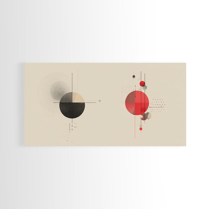 Black Red Geometric Circles And Lines Wall Art, Midcentury Modern Abstract Print, Bauhaus MCM Decor, Living Room Artwork