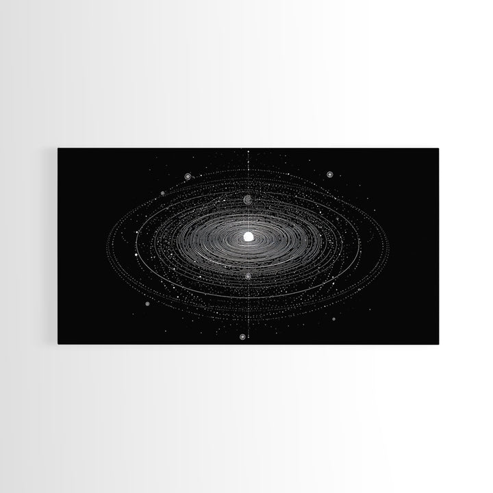 Black White Planetary Orbit Rings Canvas Print, Space Abstract Art, Minimal Modern Wall Decor, Sci Fi Office Poster Print