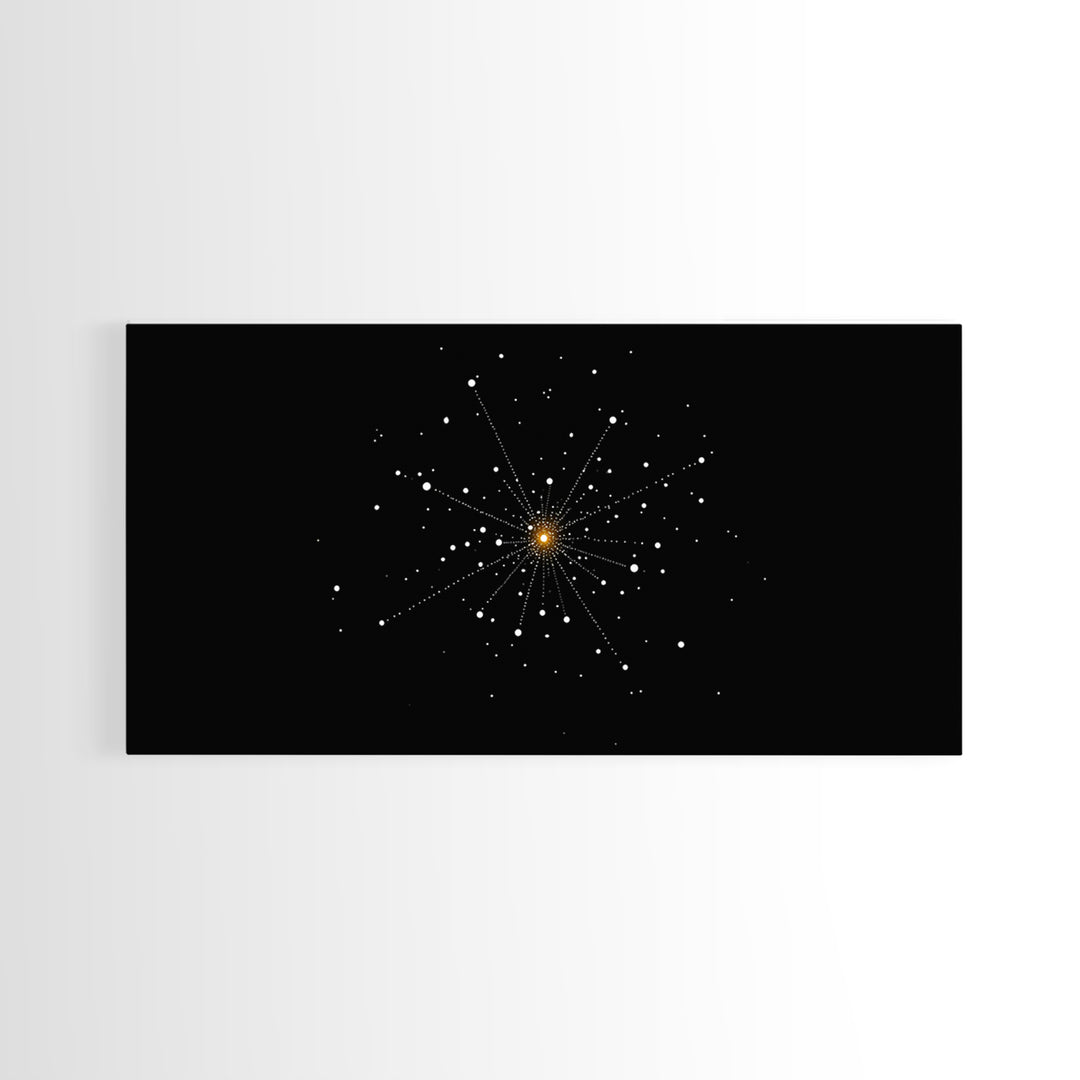 Gold Starburst Constellation On Black Canvas Print, Atomic Space Abstract Art, Midcentury Modern Decor, Office Wall Poster