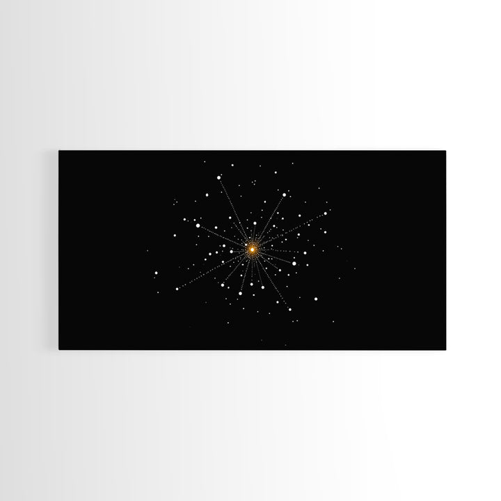 Gold Starburst Constellation On Black Canvas Print, Atomic Space Abstract Art, Midcentury Modern Decor, Office Wall Poster