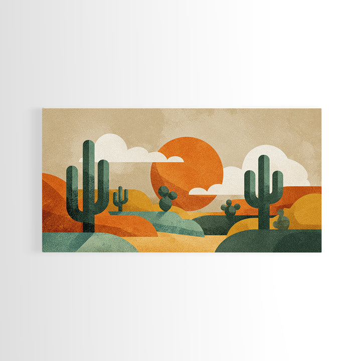 Abstract Cactus Desert Sun Wall Art, Midcentury Modern Print, Retro Orange Southwestern Decor, Geometric Landscape Poster