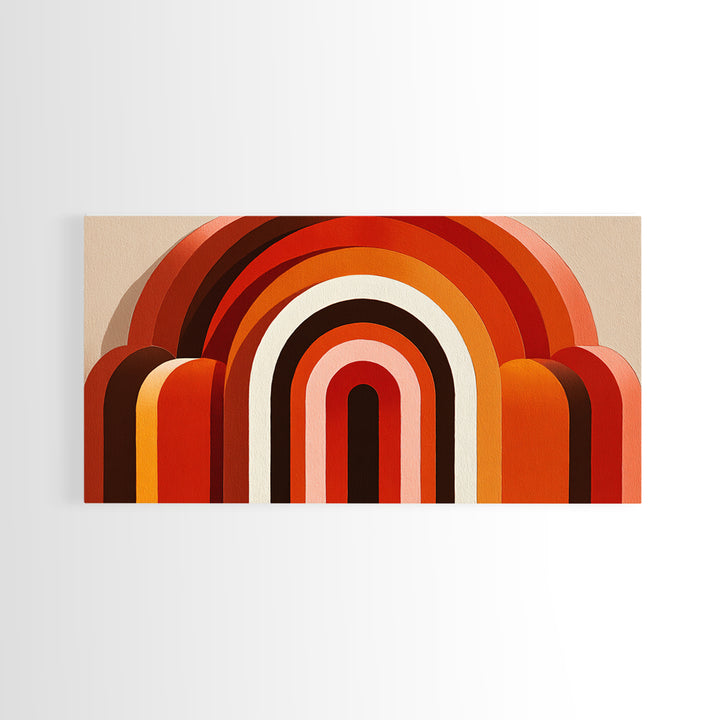 Warm Rainbow Arch Abstract In Rust Orange And Cream Canvas Print, Midcentury Modern Wall Art, Boho Retro Geometric Decor
