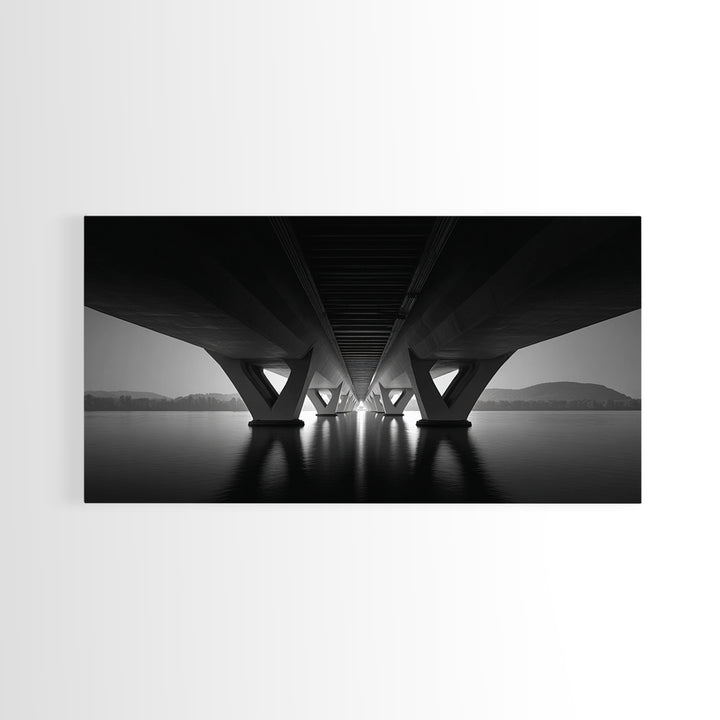 Moody Bridge Underpass Wall Art, Black And White Architectural Photography Print, Geometric Lines, Masculine Office Decor