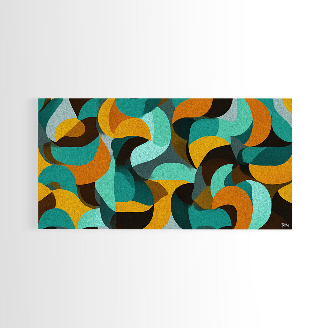Teal Mustard Orange Organic Shape Abstract Wall Art, Midcentury Modern Geometric Print, Retro MCM Decor For Living Room Spaces