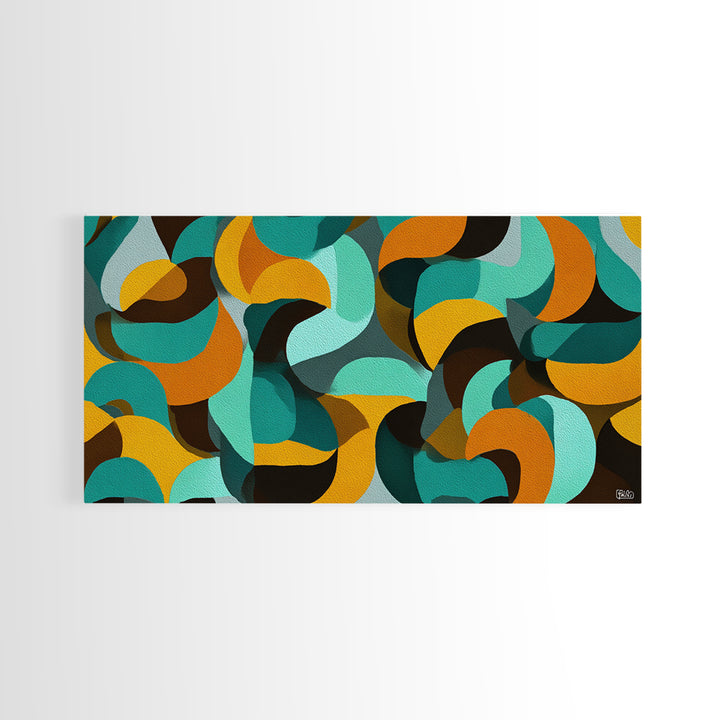 Teal Mustard Orange Organic Shape Abstract Wall Art, Midcentury Modern Geometric Print, Retro MCM Decor For Living Room Spaces