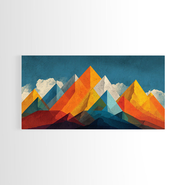 Orange Blue Geometric Mountain Wall Art, Abstract Desert Landscape Print, Midcentury Modern Poster, Bold Home Office Decor