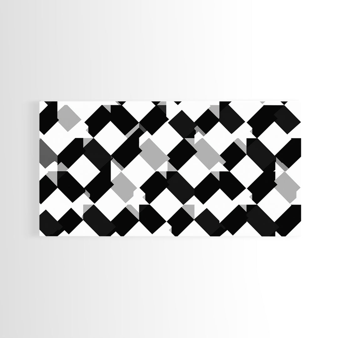 Black White Gray Geometric Diamond Pattern Wall Art, Mid Century Modern Abstract Print, Minimalist MCM Wall Decor For Office