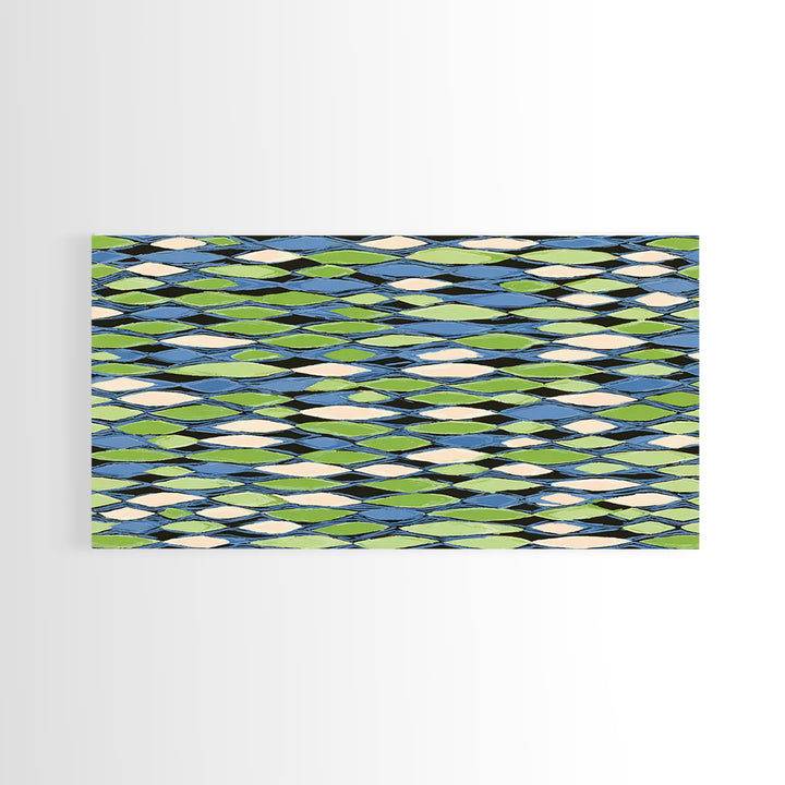 Blue Green Cream Diamond Lattice Wall Art, Scandinavian Modern Geometric Print, Mid Century Decor For Living Room Office