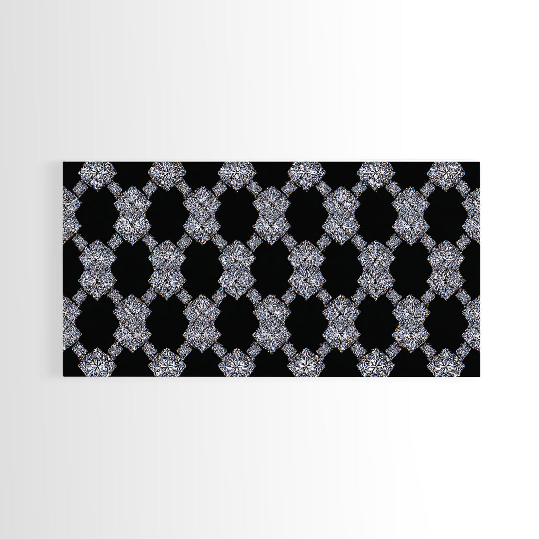 Silver Black Sparkle Diamond Lattice Wall Art, Glam Geometric Abstract Print, Modern Wall Decor For Bedroom Office Gallery