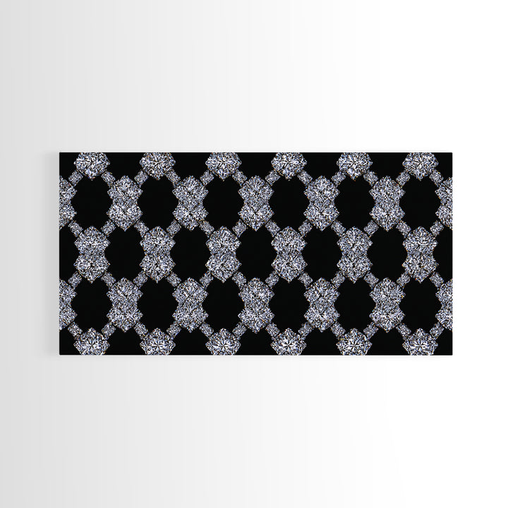 Silver Black Sparkle Diamond Lattice Wall Art, Glam Geometric Abstract Print, Modern Wall Decor For Bedroom Office Gallery