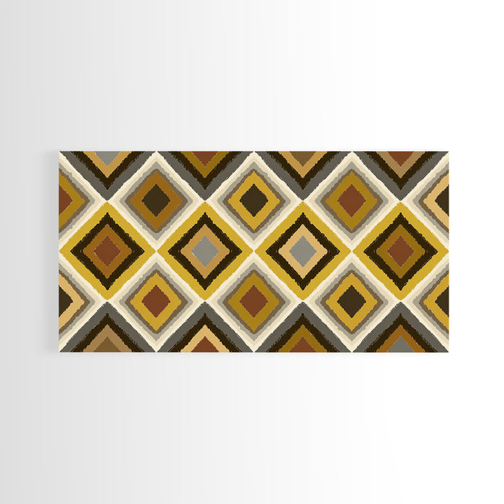 Brown Gold Gray Retro Diamond Pattern Canvas Print, Mid Century Modern Wall Art, Geometric MCM Decor For Living Room Office
