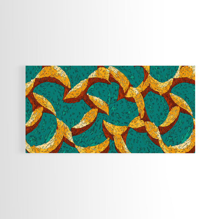 Teal And Mustard Boomerang Atomic Pattern Wall Art, Midcentury Modern Retro Print, Funky Geometric Decor For Home Office