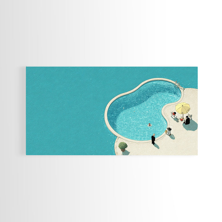 Minimal Aqua Kidney Pool With Umbrellas Canvas Print, Mid Century Modern Wall Decor, Retro Resort Poster, Coastal Pool Art