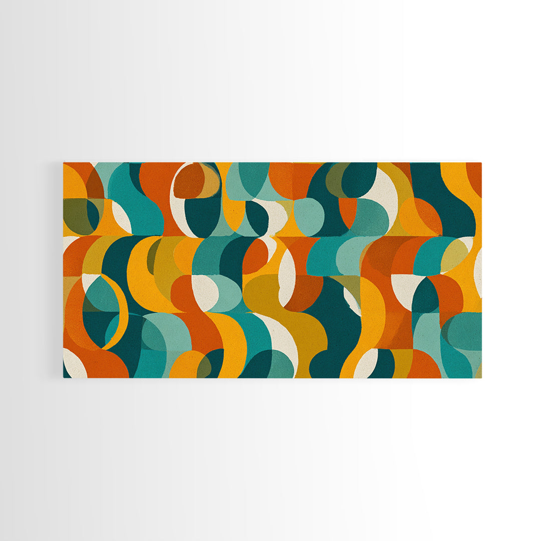 Teal Orange Mustard Geometric Pattern Canvas Print, Midcentury Modern Wall Art, Retro Bauhaus Living Room Decor, Bold MCM Home Decor Art