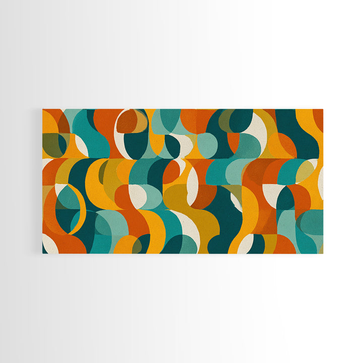 Teal Orange Mustard Geometric Pattern Canvas Print, Midcentury Modern Wall Art, Retro Bauhaus Living Room Decor, Bold MCM Home Decor Art