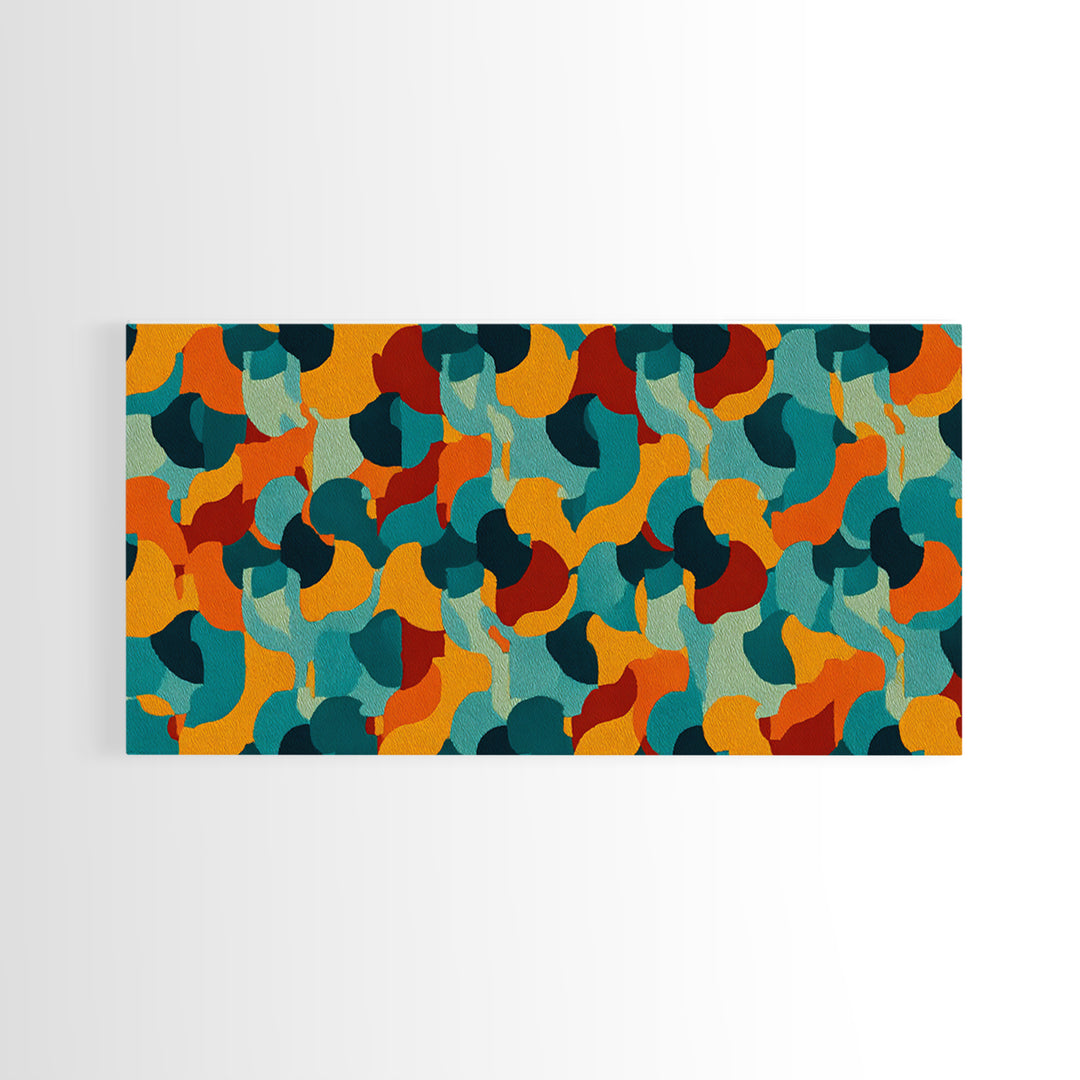 Teal Orange Gold Organic Abstract Wall Art, Midcentury Modern Canvas Print, Funky Retro Pattern Living Room Statement Decor