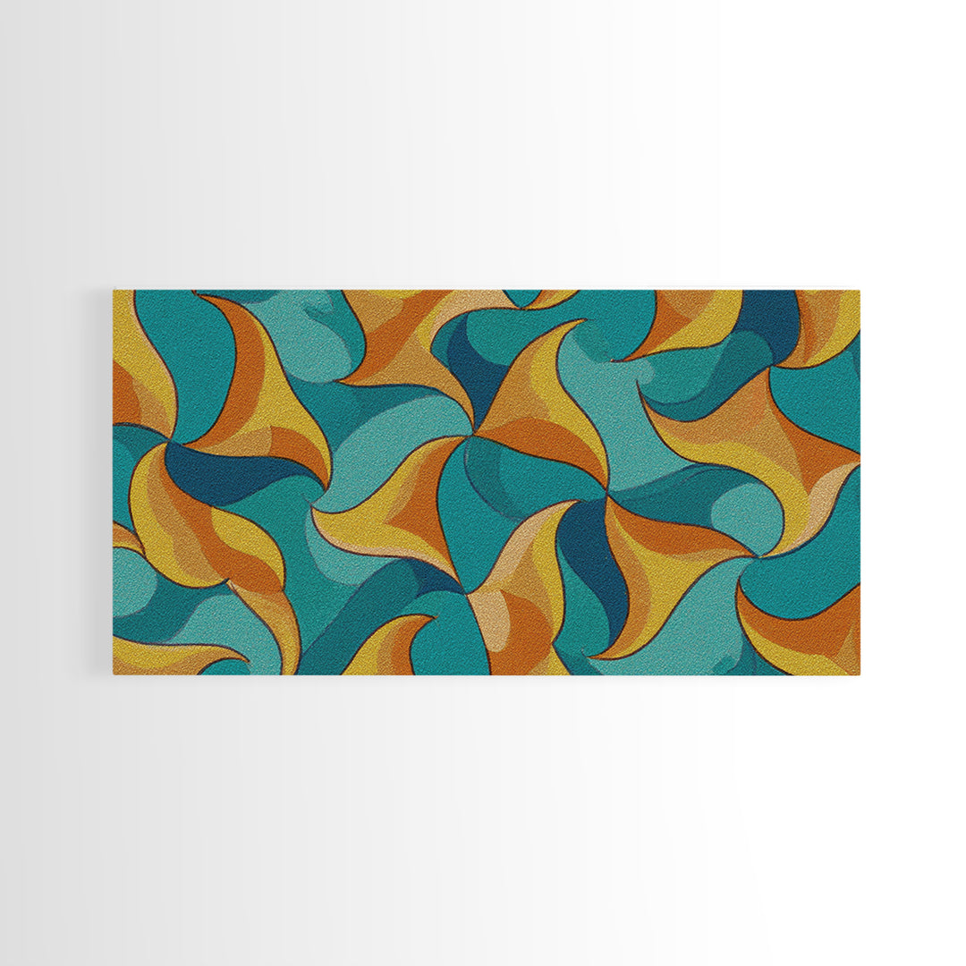 Turquoise Mustard Orange Boomerang Abstract Canvas Print, Midcentury Modern Wall Art, Retro Atomic Home Decor, MCM Living Room Statement Art
