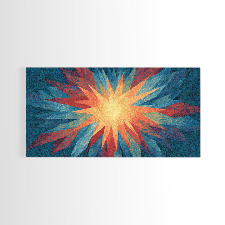 Red Blue Abstract Starburst Canvas Print, Bright Modern Wall Art, Space Abstract Art, Colorful Retro Home Office Decor Print