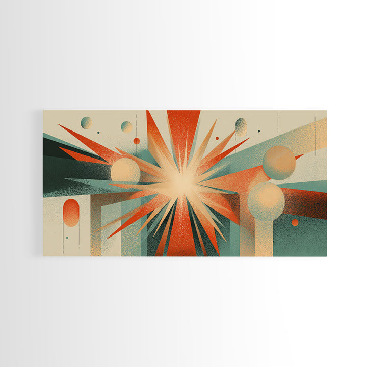 Cream Orange Teal Atomic Starburst Wall Art, Midcentury Modern Art Print, Geometric Abstract Decor, Retro Home Office Decor