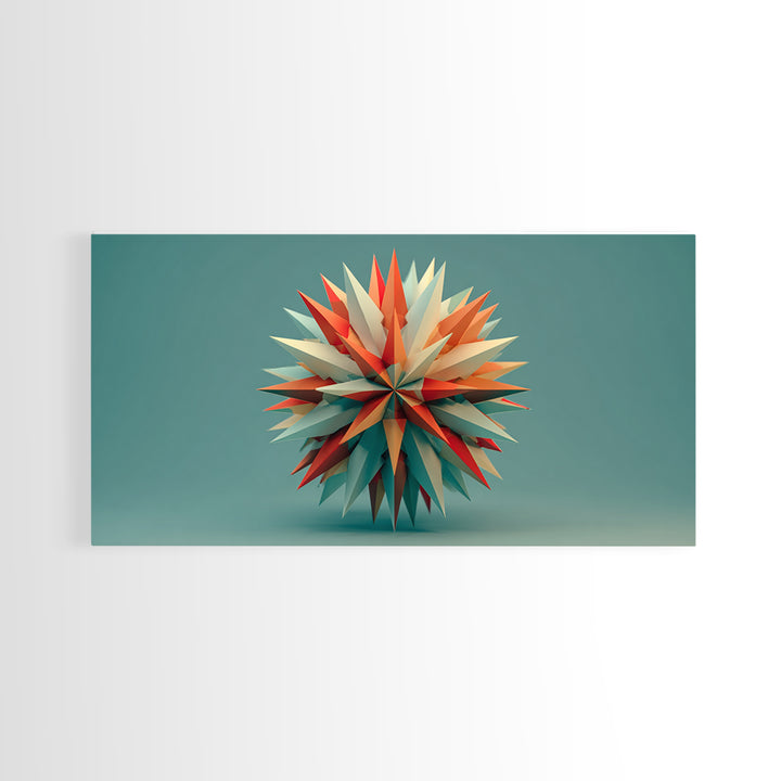 Floating Geometric Spiked Star Sculpture Canvas Print, Midcentury Modern Wall Art, Atomic Abstract Decor, Mcm Home Office