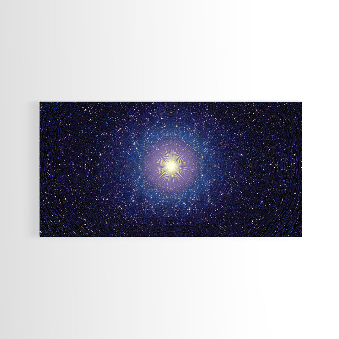Blue Celestial Starburst Tunnel Canvas Print, Modern Abstract Art, Space Abstract Art, Cosmic Retro Art, Bedroom Wall Art