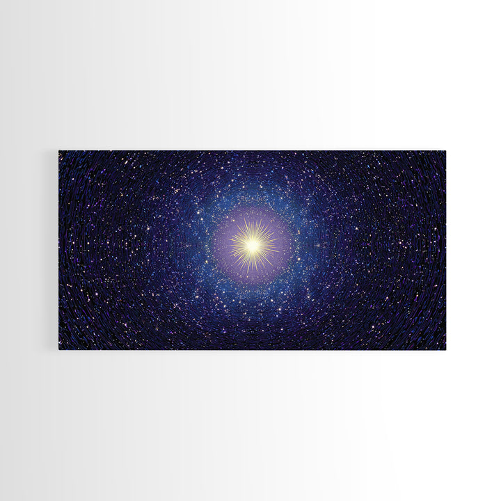 Blue Celestial Starburst Tunnel Canvas Print, Modern Abstract Art, Space Abstract Art, Cosmic Retro Art, Bedroom Wall Art