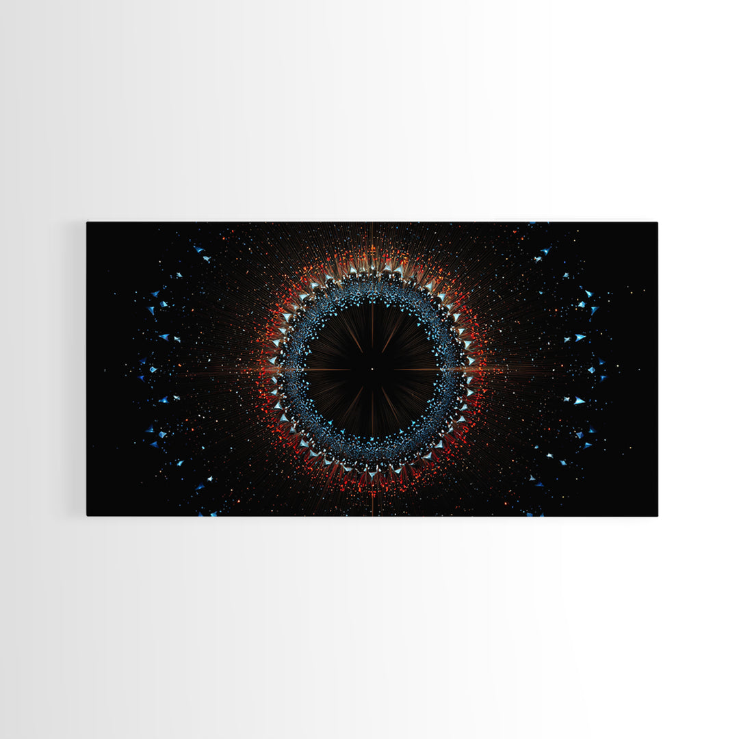 Dark Eclipse Particle Ring Framed Canvas Print, Modern Abstract Art, Space Abstract Art, Black Wall Art, Statement Wall Decor